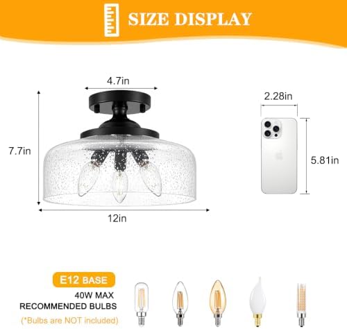 Black Semi Flush Mount Ceiling Light, 3-Light Ceiling Light - Image 7