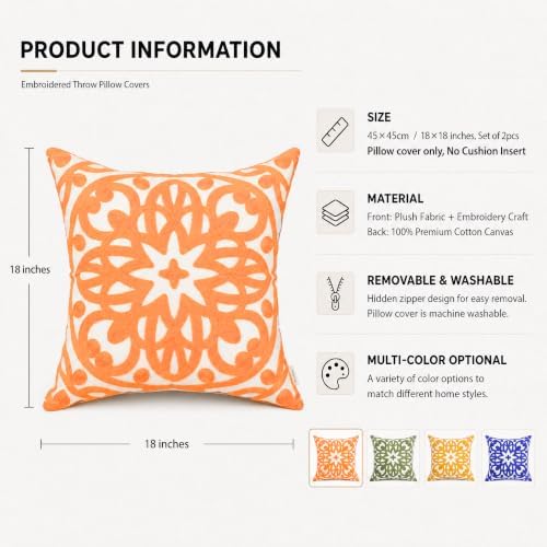 Alysheer Boho Embroidered Throw Pillow Cover 18"x 18" - Image 2