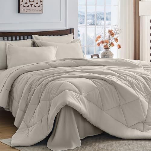 HEVUMYI 7-Piece King Comforter Set, Oatmeal Bed in a Bag by HEVUMYI