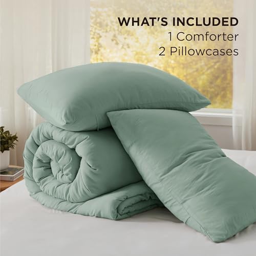 Bedsure Super King Comforter Prewashed Bedding 3Pcs Sage Green 120"x120" - Image 6