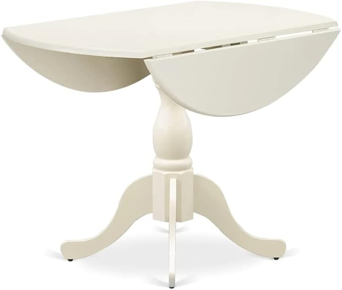 East West Furniture DMIP5-LWH-C 5 Piece Modern Dining Table Set Includes a Round Wooden Table with Dropleaf and 4 Linen Fabric Upholstered Dining Chairs, 42x42 Inch, Linen White
