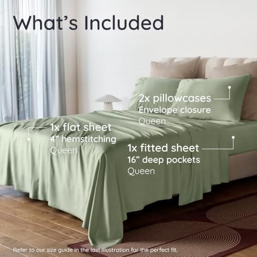 Bambaw Queen Sheet Set – 4pcs 100% Viscose Derived from Bamboo Sheets Queen - Image 2