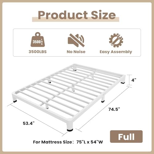 4 Inch White Full Bed Frame Low Profile - Image 2