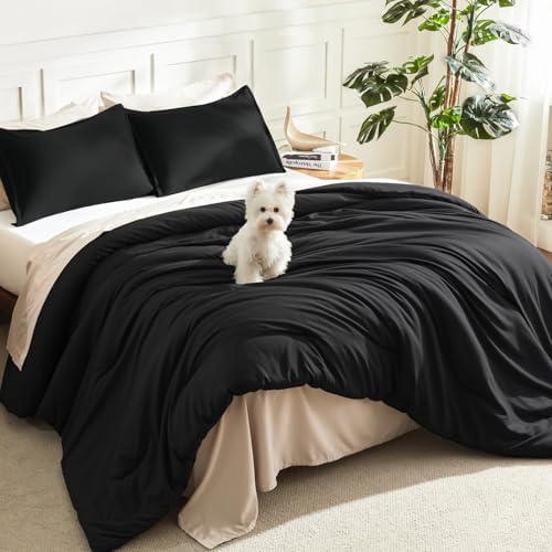 Litanika Black California King Comforter Set, 3 Pieces Solid Bedding by Litanika