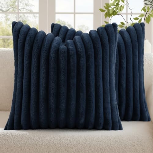 decorUhome Fall Faux Fur Throw Pillow Covers 26x26 Set of 2 Dark Blue by decorUhome
