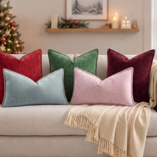 Pallene Chenille Soft Wine Red Throw Pillow Cover 24x24 Set of 2 - Image 5