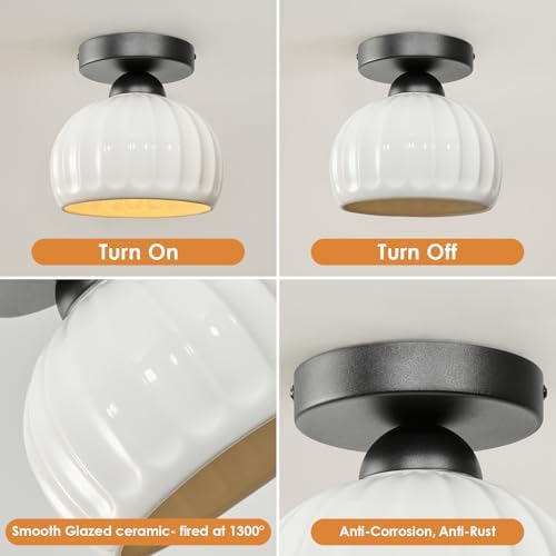 Vintage Black Semi Flush Mount Hallway Ceiling Light 2 Pack Glaze Ceramic - Image 5