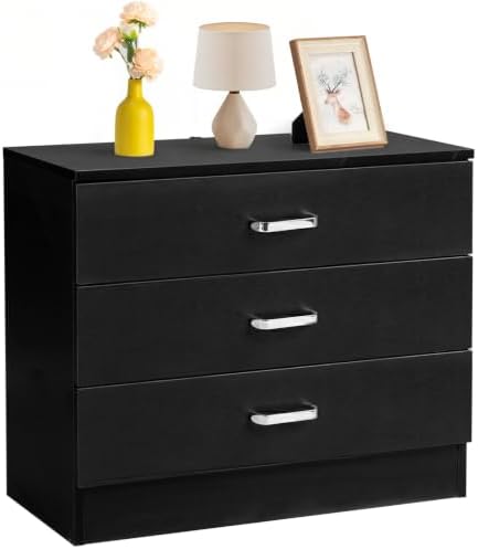 Karl home Black 3 Drawer Dresser, Modern Small Chest of Drawers by Karlhome