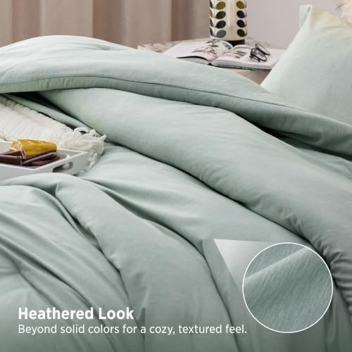 Bedsure Oversized Queen Comforter Set 3Pcs, Soft Mint Green Cationic Dyed - Image 3
