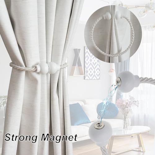 2Pcs Magnetic Curtain Tiebacks Modern Handmade Rope Curtain Tie Backs White - Image 2