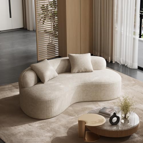 79" Curved Chenille Loveseat, Deep Seat Cloud Couch, Light Brown by BEQAIWhereArtMeetsLiving