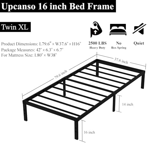 Upcanso 16 Inch Twin XL Bed Frames, Metal Platform Twin XL Bed Frame - Image 3
