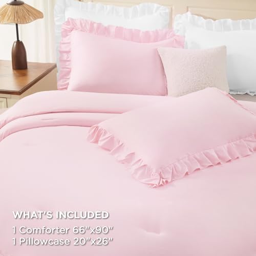 Andency Pink Twin Size Ruffle Comforter Set, 2 Pieces - Image 7