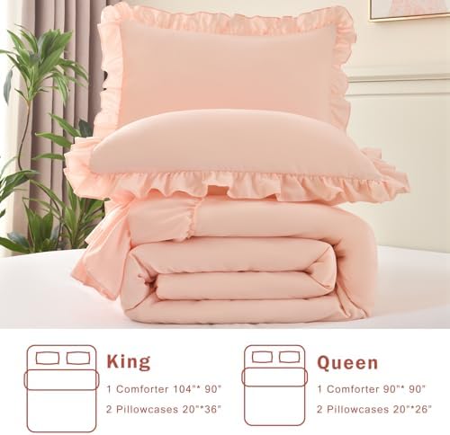Cupocupa Pink Ruffle King Size Comforter Set, Shabby Chic Boho Bedding - Image 6
