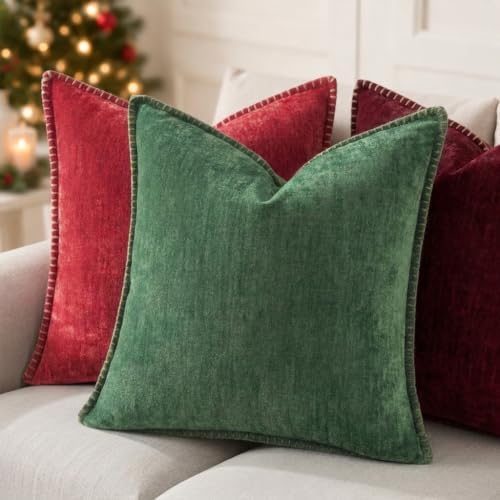 Pallene Chenille Soft Green Throw Pillow Cover 26x26 Set of 2 - Image 2