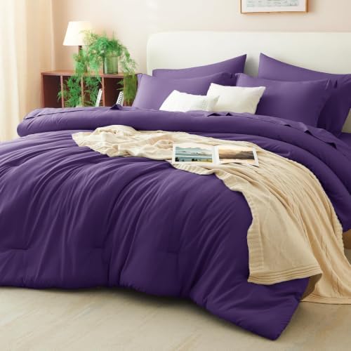 CozyLux Queen Comforter Set Purple, 7 Pieces Bed in a Bag by CozyLux