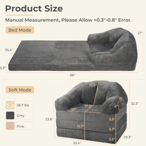Folding Sofa Bed, 3-in-1 Fold-Out Chair Bed - Image 3