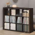 Furinno Cubicle Record Player Stand, 12-Cube Record Storage, Dark Oak by Furinno-FitsYourSpaceFitsYourBudget