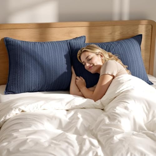 Waffle Pillow Shams Standard Size 20x26 Navy Blue 2 Pack No Insert - Image 4