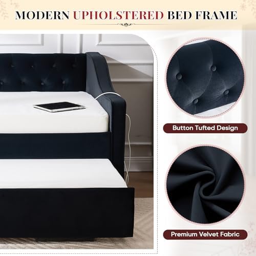 Daybed with Trundle Bed Twin, Upholstered Day Beds Frame - Image 4