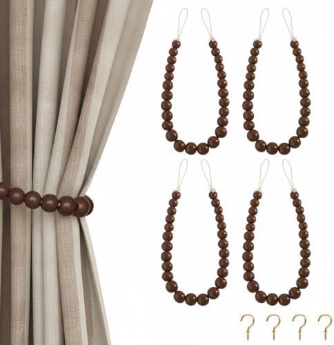 Hion 4 Pack Wood Bead Curtain Tiebacks Holdbacks by Hion
