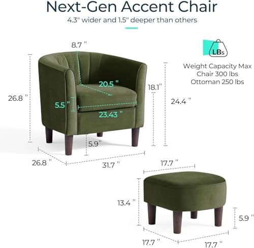 LINSY Accent Chair with Ottoman, Modern Armchair Comfy Barrel Reading Chair - Image 2