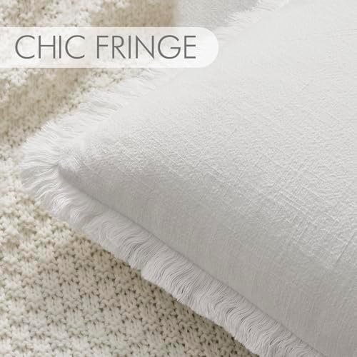 ANRODUO Decorative Linen Fringe Pillow Covers 20×20 Inch Cream White 2 Pack - Image 3