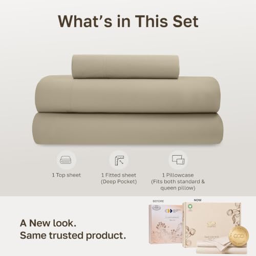 California Design Den Organic Cotton Twin Bed Sheet Set, Soft Taupe - Image 3