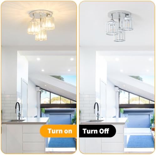 Lxybcce Crystal Ceiling Light Fixture, Chrome Semi Flush Mount Ceiling Light - Image 5