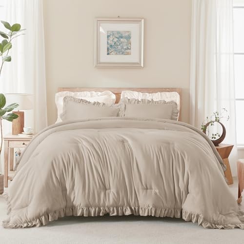 Andency Wheat California King Comforter Set, 3 Pieces Shabby Chic Bedding - Image 2