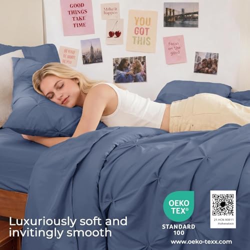 Sasttie Twin Comforter Set, 5-Piece Bed in a Bag, Pintuck Bedding Sets - Image 3