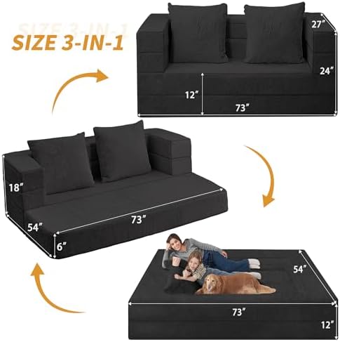Futon Sofa Bed with Pillow, 3-in-1 Sleeper Sofa Bed with Removable Cover - Image 3