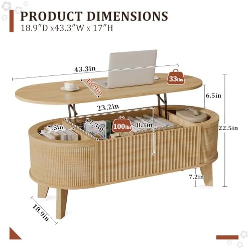 LYNCOHOME 43.3" Fluted Lift Top Coffee Table - Image 2