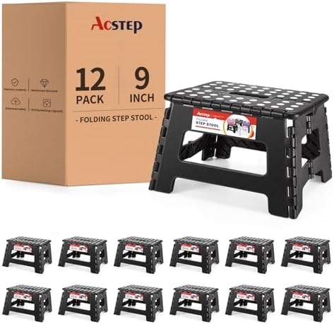 12 Packs Folding Step Stool 9'' Tall Kids Step Stool Holds Up to 300 lb Plastic by ACSTEP