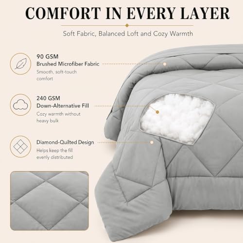 CozyLux Twin XL Comforter Set 68"x88" Light Grey - Image 3