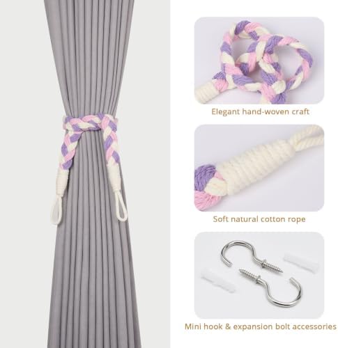 NICEEC 2 Pack Natural Cotton Rope Curtain Tiebacks Elegant Boho Style - Image 2