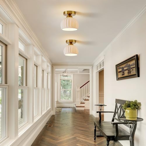 Vintage Gold Semi Flush Mount Hallway Ceiling Light 2 Pack 7.1″ Ceramic - Image 3