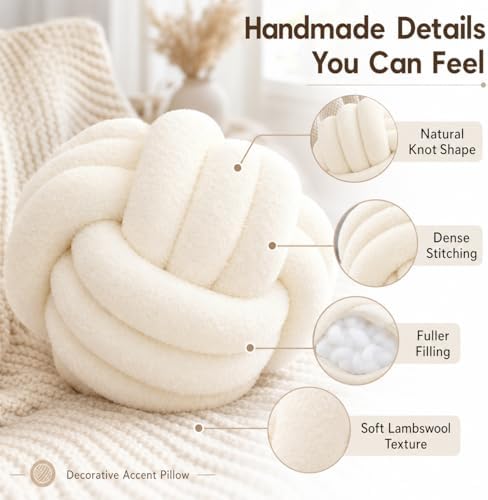 Petrella Ivory White Knot Pillow Ball, 11 Inch Decorative Pillow - Image 4