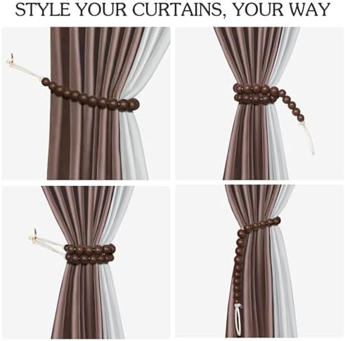 Hion 4 Pack Wood Bead Curtain Tiebacks Holdbacks - Image 4