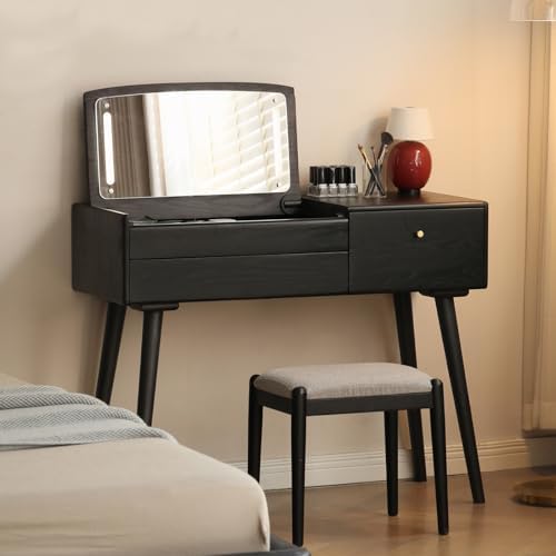 Small Vanity Desk with LED Mirror, Fully Shippment Solid Wood Flip-top Design - Image 6