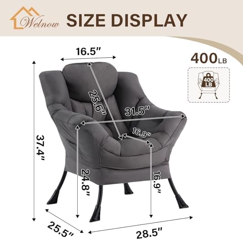 Welnow Lazy Chair for Adults，Modern Reading Accent Chair, Dark Grey Single - Image 3