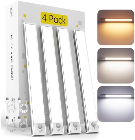 DAYBETTER 12inch Under Cabinet Lighting, 4 Pack Motion Sensor Light Indoor by DAYBETTER