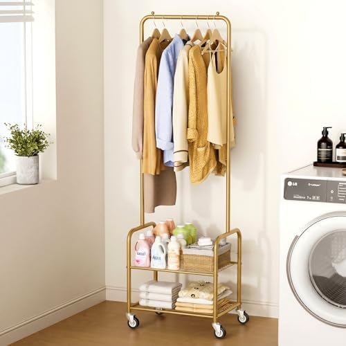 Small Clothes Rack with Shelves, Metal Sturdy Rolling Clothing Racks - Image 7