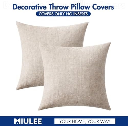 MIULEE Soft Chenille Throw Pillow Covers Light Brown 16x16 Inch Pack of 2 - Image 6