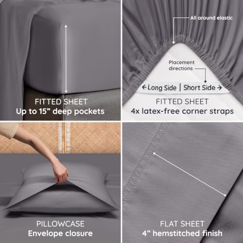 Bambaw 100% Viscose Derived from Bamboo Sheets Full Size Set, 4 Piece Set - Image 5