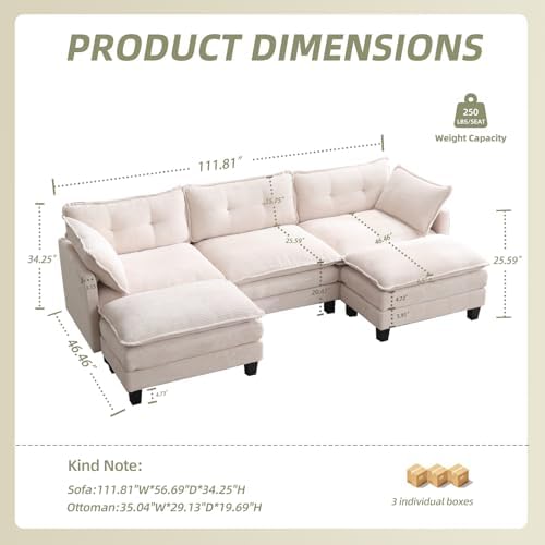 111.8" Modular Sectional Sofa, 3-Seat Sofa - Image 2