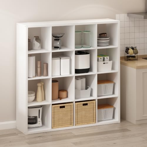 Furinno Simple 16-Cube Storage Organizer, Extra Thick Frame, Plain White by Furinno-FitsYourSpaceFitsYourBudget