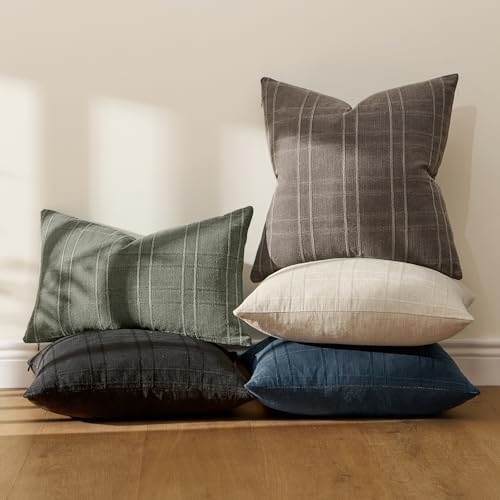 MIULEE Linen Plaid Pillow Covers Fall Decorative 18x18 Brown - Image 7