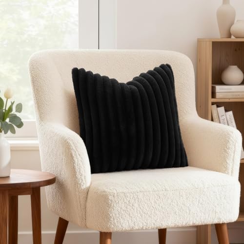 decorUhome Fall Faux Fur Throw Pillow Covers 26x26 Set of 2 Black - Image 4