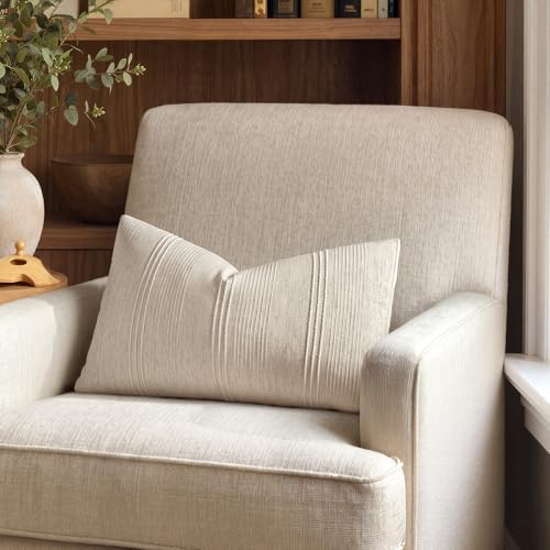 MIULEE Lumbar Striped Throw Pillow Covers 12x20 Beige 2 Pack - Image 6